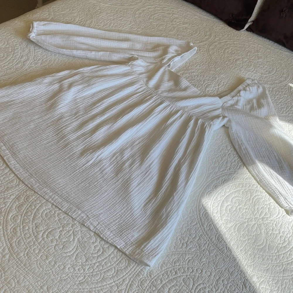 NWT J. Crew Cotton Long Sleeve Dress Women L White Pockets Cottage Babydoll Flaw